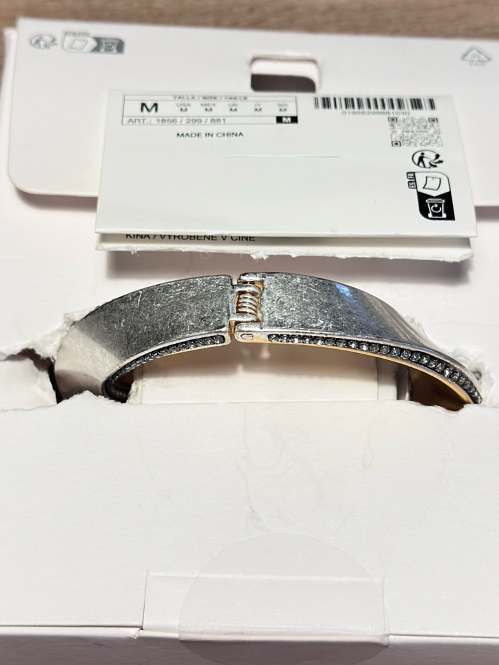 Zara Gold and Silver Tone Hinged Cuff Bracelet with Crystal Trim - Picture 6 of 7